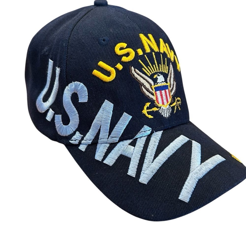 Us Navy Hat Cap Mens Adjustable Blue Gold Military Embroidered Letters